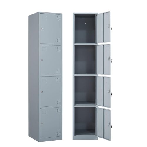 Yizosh Metal Locker for Gym, School, Office, 71″ Metal Storage Locker Cabinets for Employees, Students Steel Lockers Four Tier with 4 Doors (Grey)
