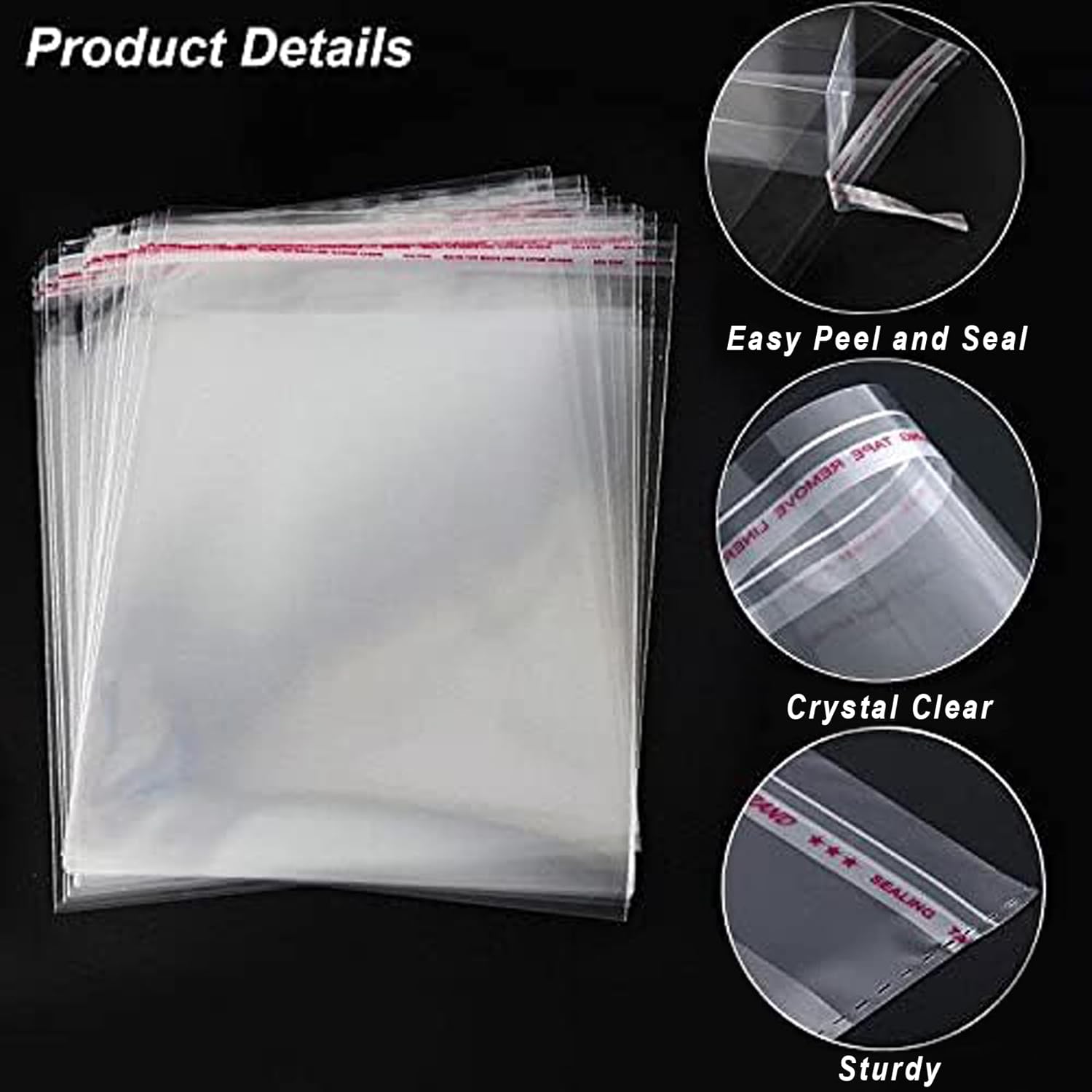 Clear Resealable Cellophane Plastic Bags Self Adhesive for Packaging Shirts, Clothing and Products,100 Pcs 10x14 Inches Self Sealing Cellophane Bags - Image 4